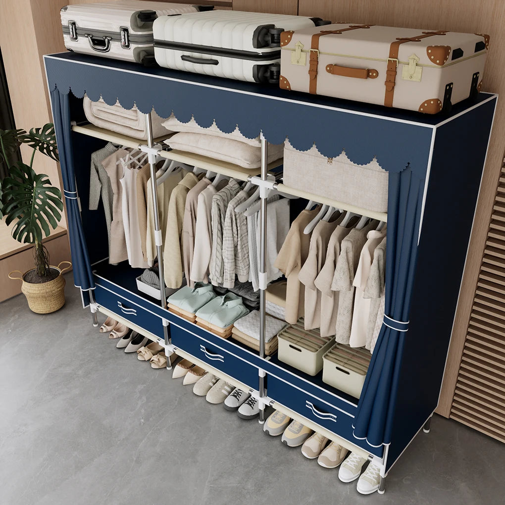 A Space-saving Portable Wardrobe, Durable, with Hanging Shelves, Lightweight and Easy to Assemble, Space-saving and Dust-proof