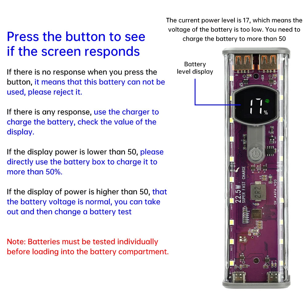 8*18650 Power Bank Battery Case 22.5W PD 45W Fast Charging Battery Storage Box Welding Free USB+Type-C Port