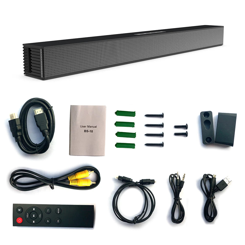 Rsionch Wall-mountable Speaker Soundbar Wireless TV Soundbar FM Radio Home Theater Speakers for Laptops Smartphone USB/TF