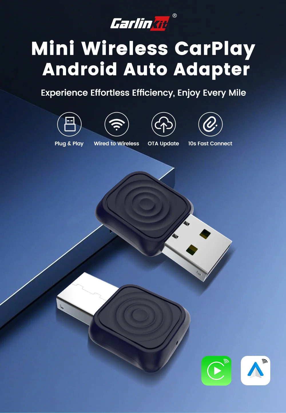 CarlinKit 5.0 Mini Ultra CarPlay Wireless Adapter 2 In 1 Wifi 5.8G Android Auto Wireless Dongle for Spotify Music OEM Car