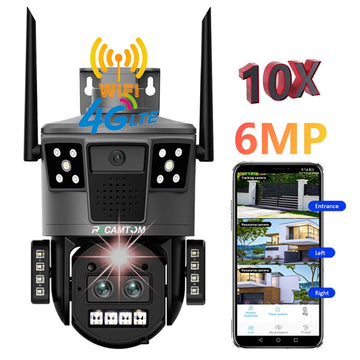 Rscamtom 6MP 4G Cctv Camera Dual Lens 10x Optical Zoom Motion Detection Color Night Vision 4G Cctv Cameras