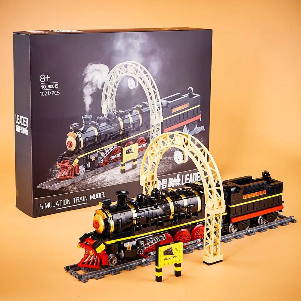 Train Leader Steam Train with Track Ornament - Kids' Assembly Building Blocks Toy, Ideal Birthday Gift for Boys!