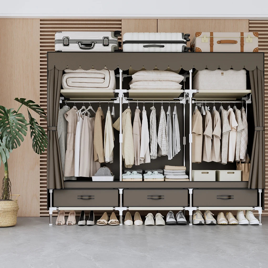 A Space-saving Portable Wardrobe, Durable, with Hanging Shelves, Lightweight and Easy to Assemble, Space-saving and Dust-proof