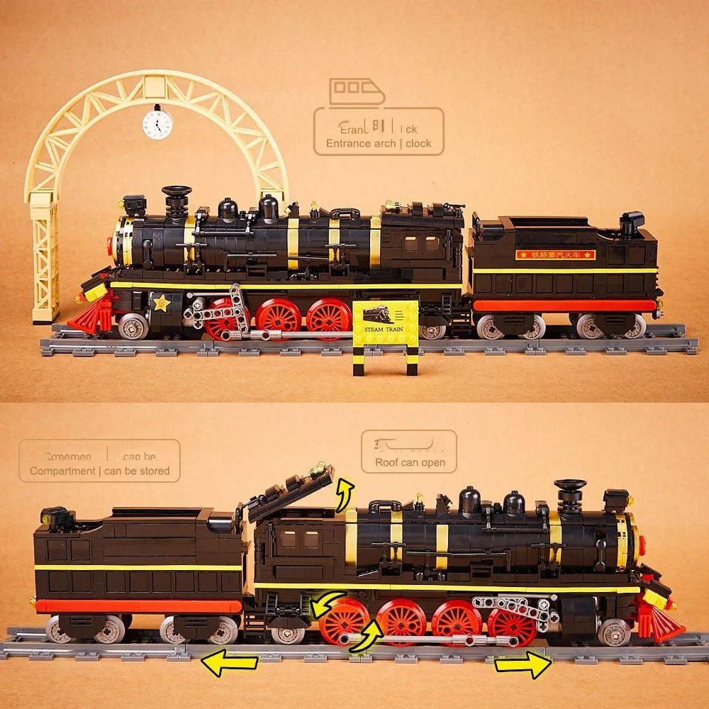 Train Leader Steam Train with Track Ornament - Kids' Assembly Building Blocks Toy, Ideal Birthday Gift for Boys!