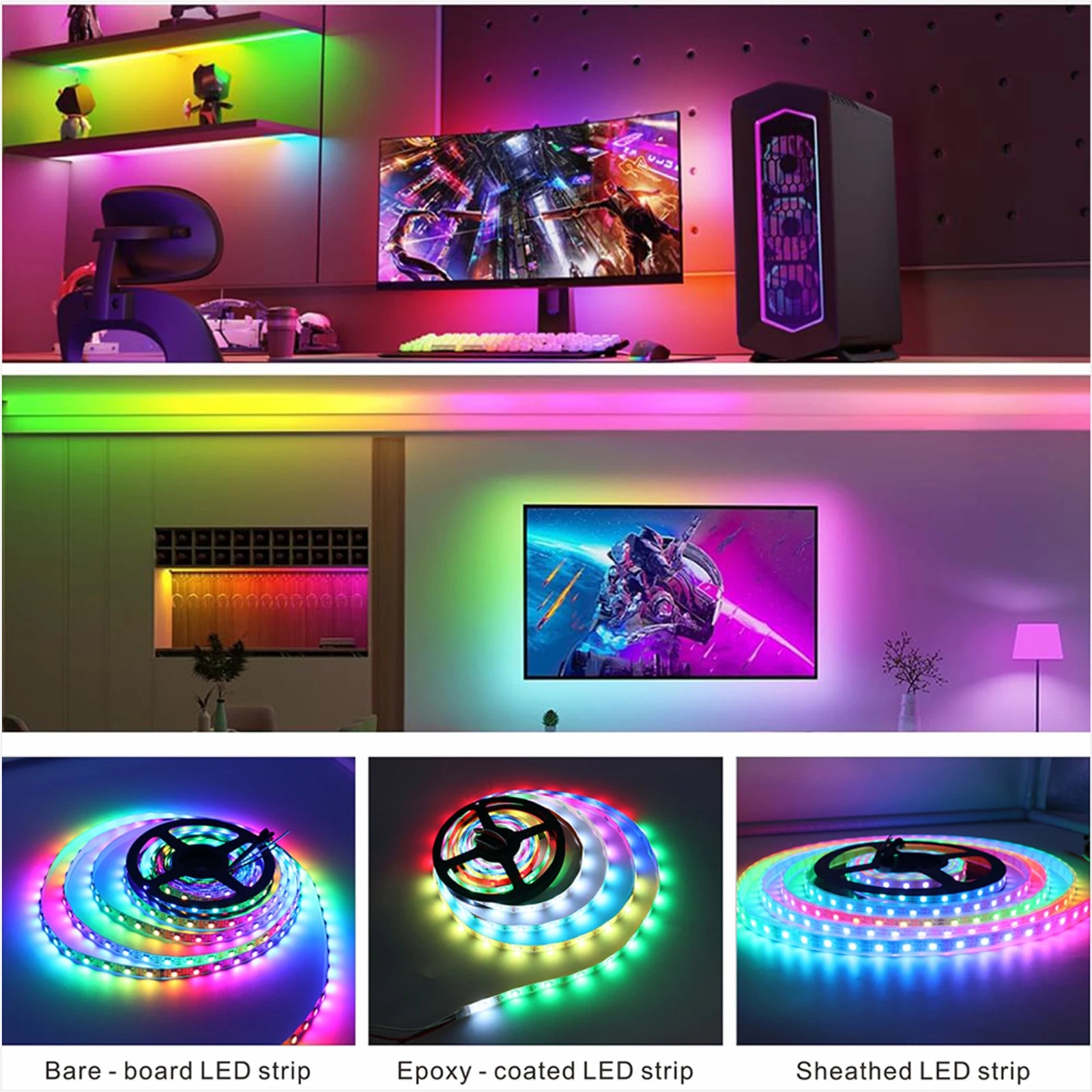 WS2812B WS2811 WS2815 WS2813 RGBIC LED Strip Lights 30/60/144 pixels per meter individually addressable smart  lights DC5V/12V