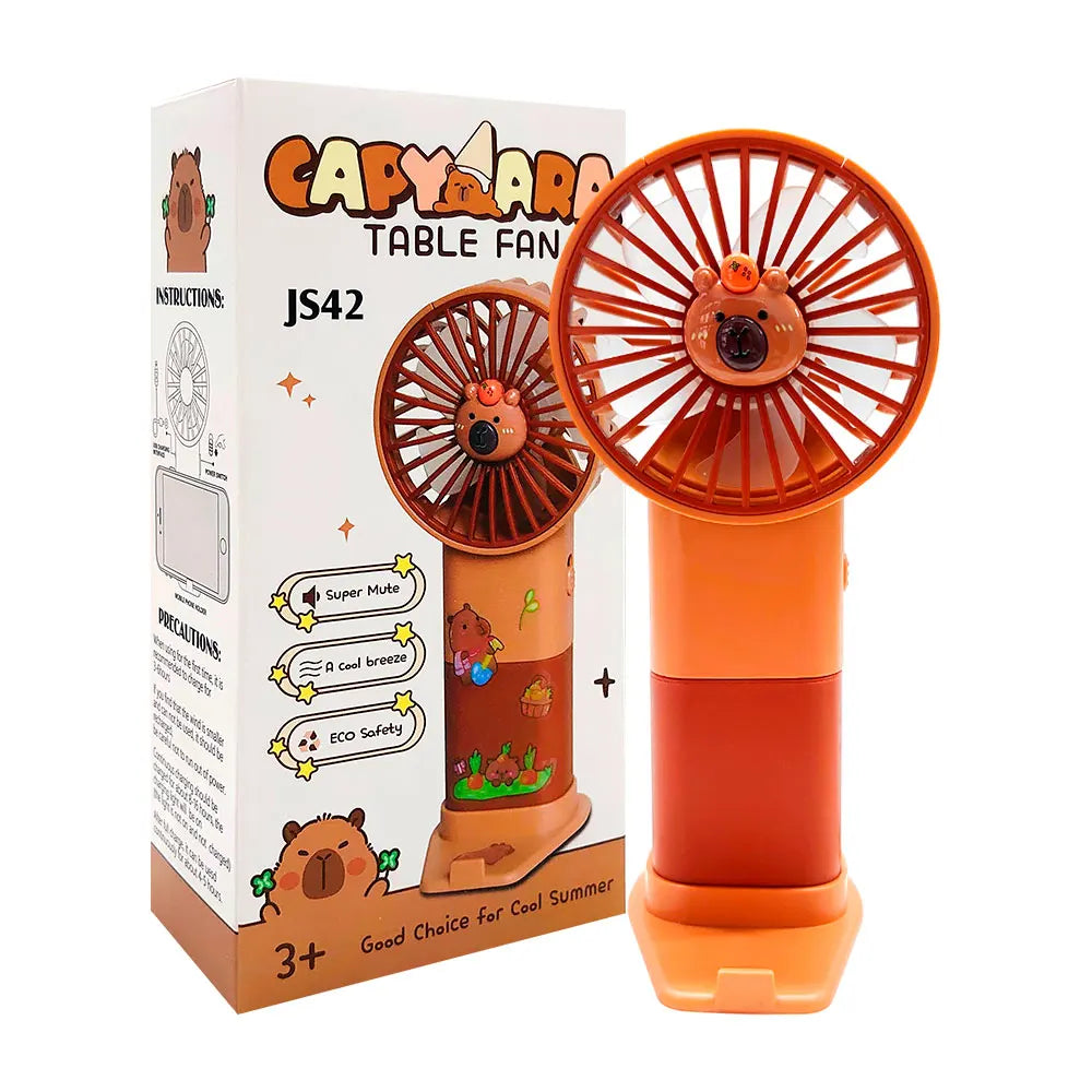 Handheld Rechargeable Fan with Wearable Flat Phone Holder Decorative Capybara-Shaped Sticker Three-Speed Five-Speed Options