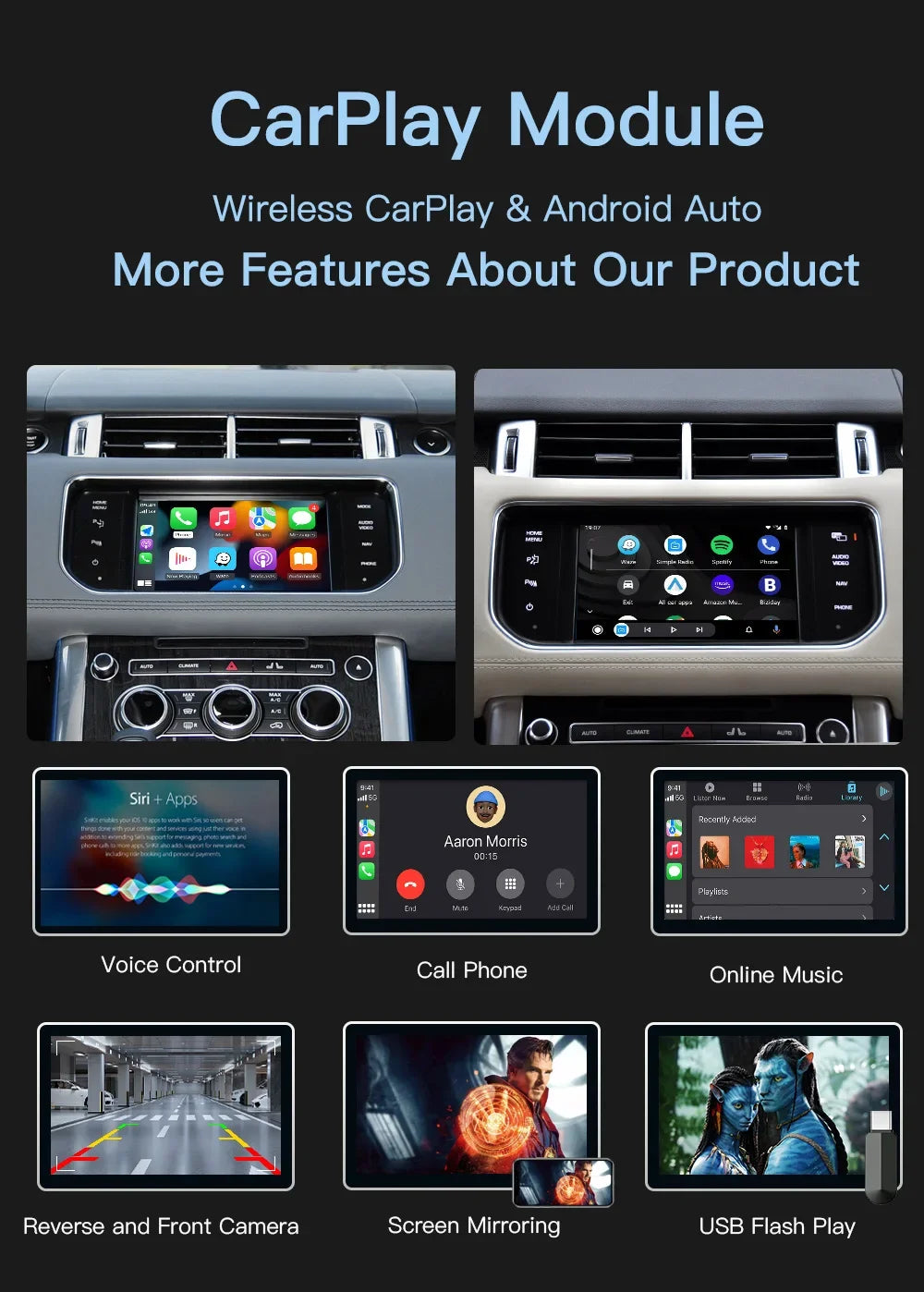 CARABC Wireless Carplay Android Auto For Land Rover Jaguar Discovery 4 Evoque Freelander 2 XE XF XJL Mirroring Decorder Box