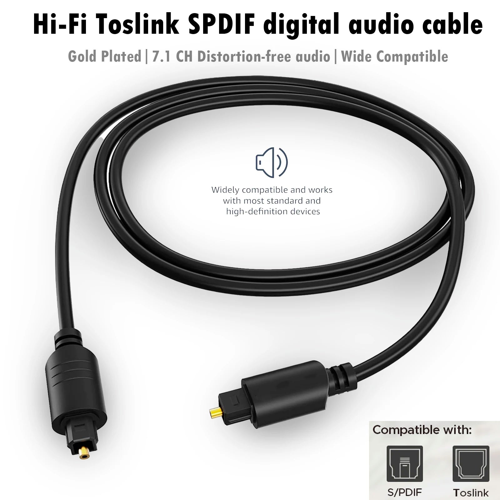 Gold-Plated TOSLINK SPDIF Audio Cable|Optic S/PDIF Cable for Soundbars, Home Cinema, Stereo Systems, Amplifiers, Xbox One, PS4