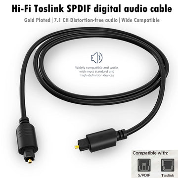 Gold-Plated TOSLINK SPDIF Audio Cable|Optic S/PDIF Cable for Soundbars, Home Cinema, Stereo Systems, Amplifiers, Xbox One, PS4