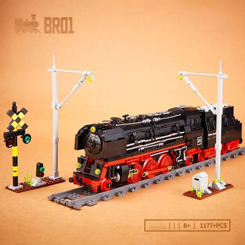 Vintage Steam Train BR01 Building Blocks | Orient Express Track - Kids' Educational Brick Assembly Toy for Boys!