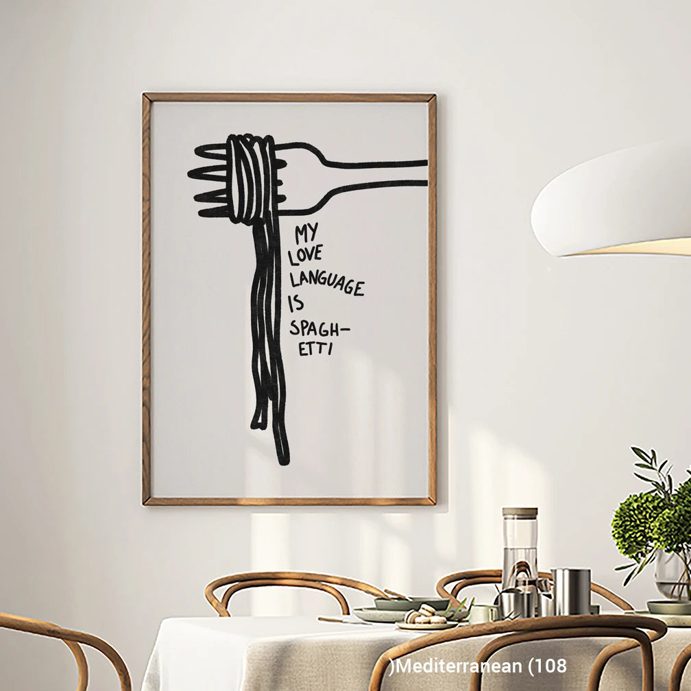 Modern Mediterranean Personal Feelings Meaningful Spaghetti Premium Canvas Decor with Wood Frame