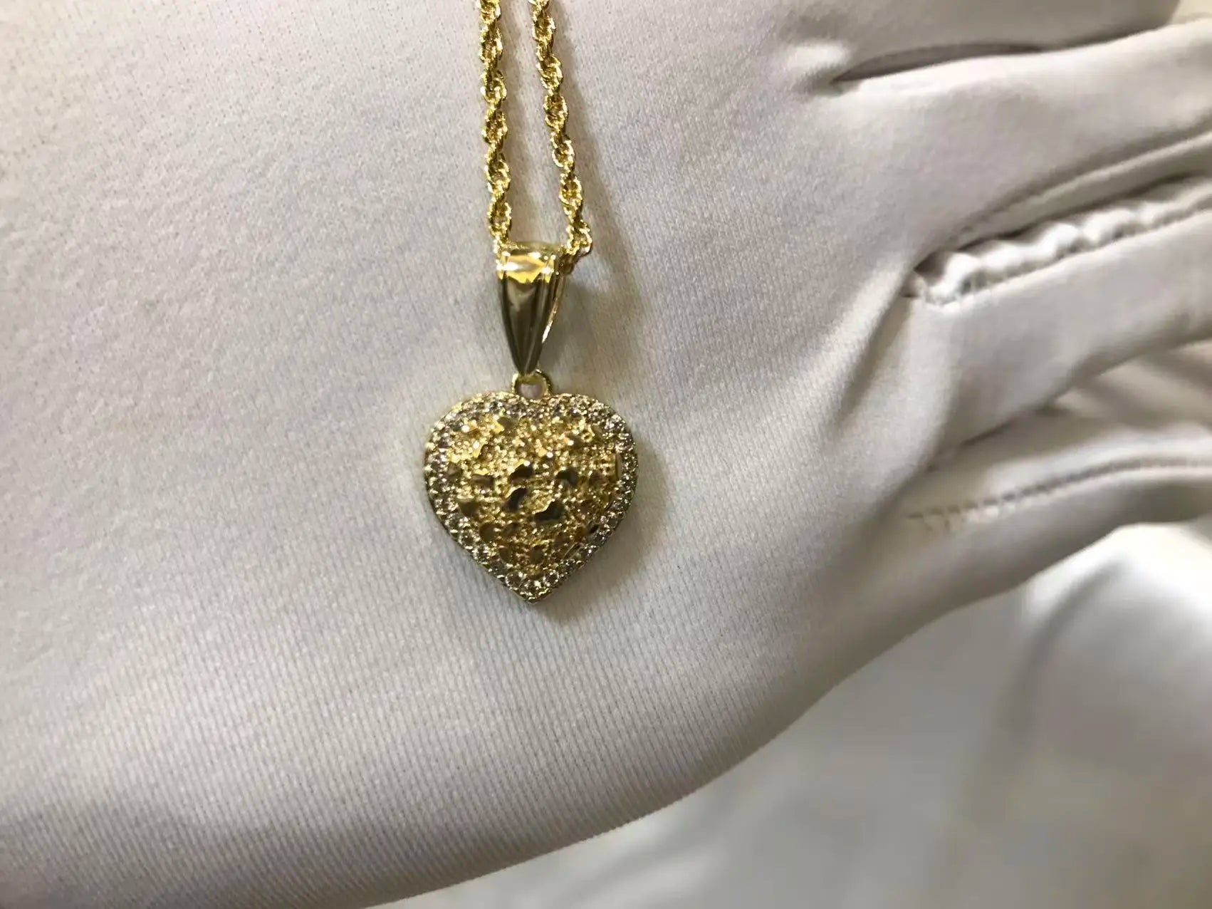 Hip Hop Unique Design Gold Nugget Diamond Cut Heart Shaped Charm Pendant Necklace  for Women/Men Jewelry