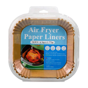 Air Fryer Paper Liners 50-Pack Disposable Non-Stick Baking Cups 6.3 x 1.77 Inch Square Ceramic Coated for Easy Cleanup GDL Ze-12