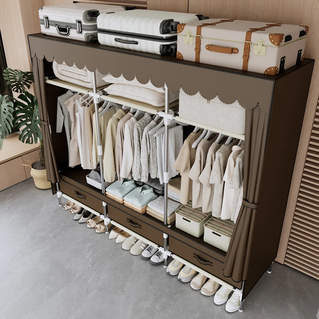 A Space-saving Portable Wardrobe, Durable, with Hanging Shelves, Lightweight and Easy to Assemble, Space-saving and Dust-proof