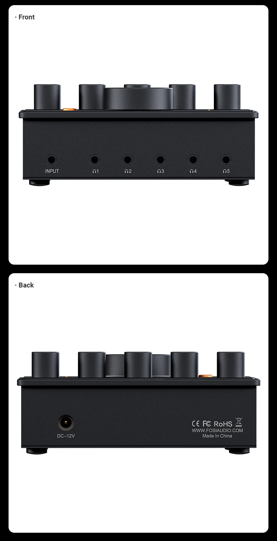 Fosi Audio PH05 5 Channel Headphone Amplifier, Mini Desktop Amp with Audio Interface Podcast Monitor Supports 16-300 Ω with 12V