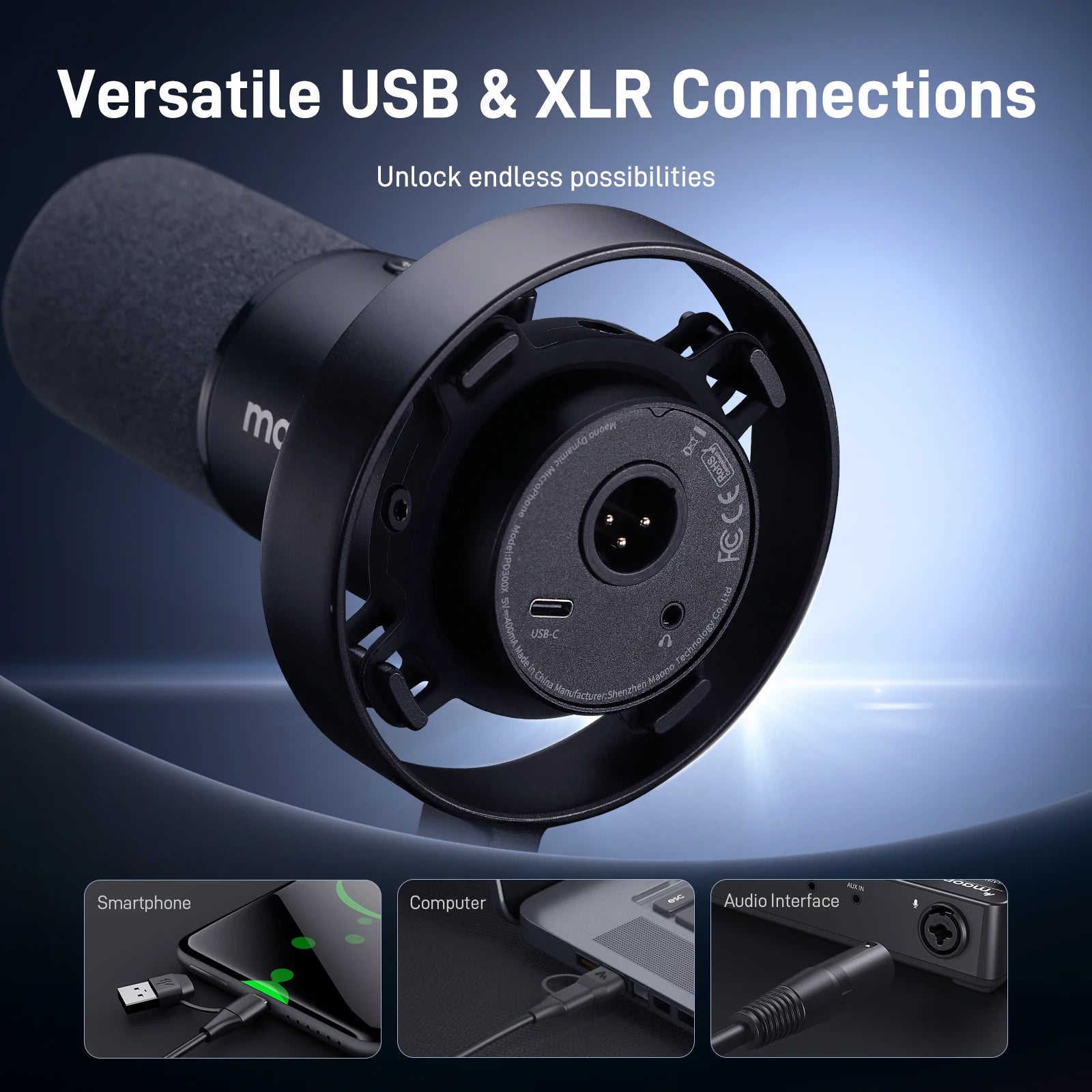 Maono PD300X Dynamic Microphone XLR USB Podcast Recording Mic 192kHz24bit for Content Creation Home Audio Studio Noise Reduction