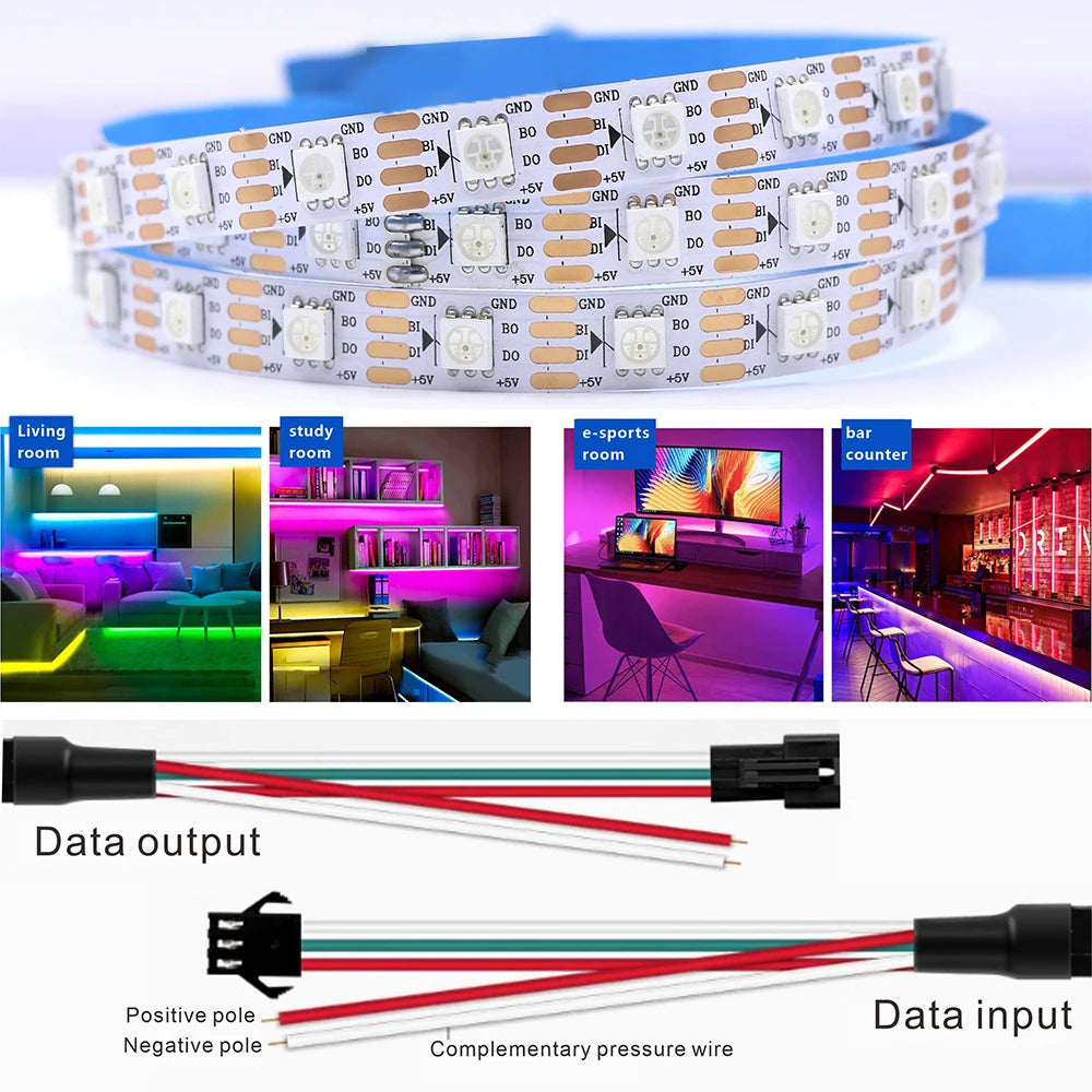 WS2811 WS2812B WS2815 WS2813 RGB IC LED Strip Lights 30/60/144 pixels per meter individually addressable smart lights DC5V/12V
