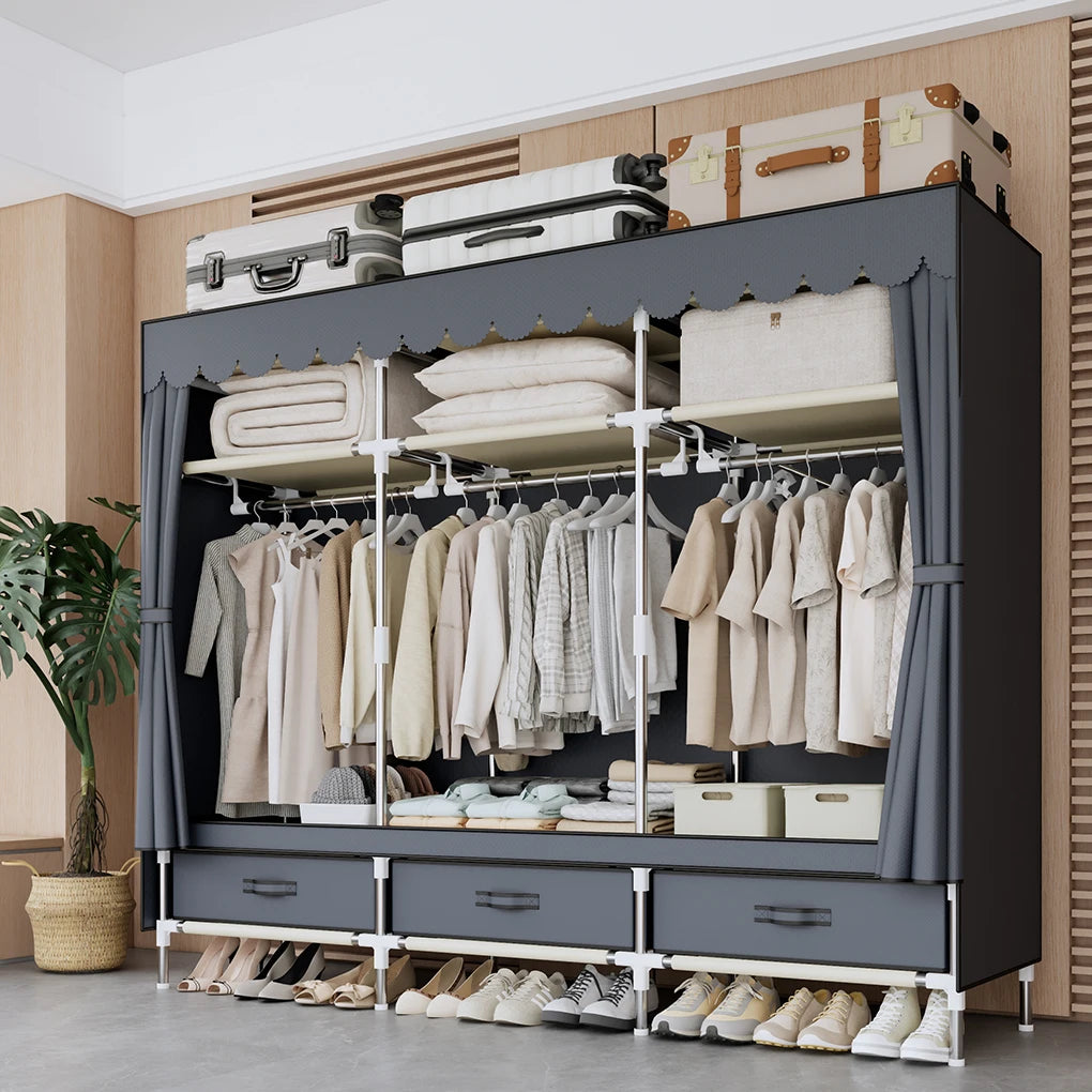 A Space-saving Portable Wardrobe, Durable, with Hanging Shelves, Lightweight and Easy to Assemble, Space-saving and Dust-proof