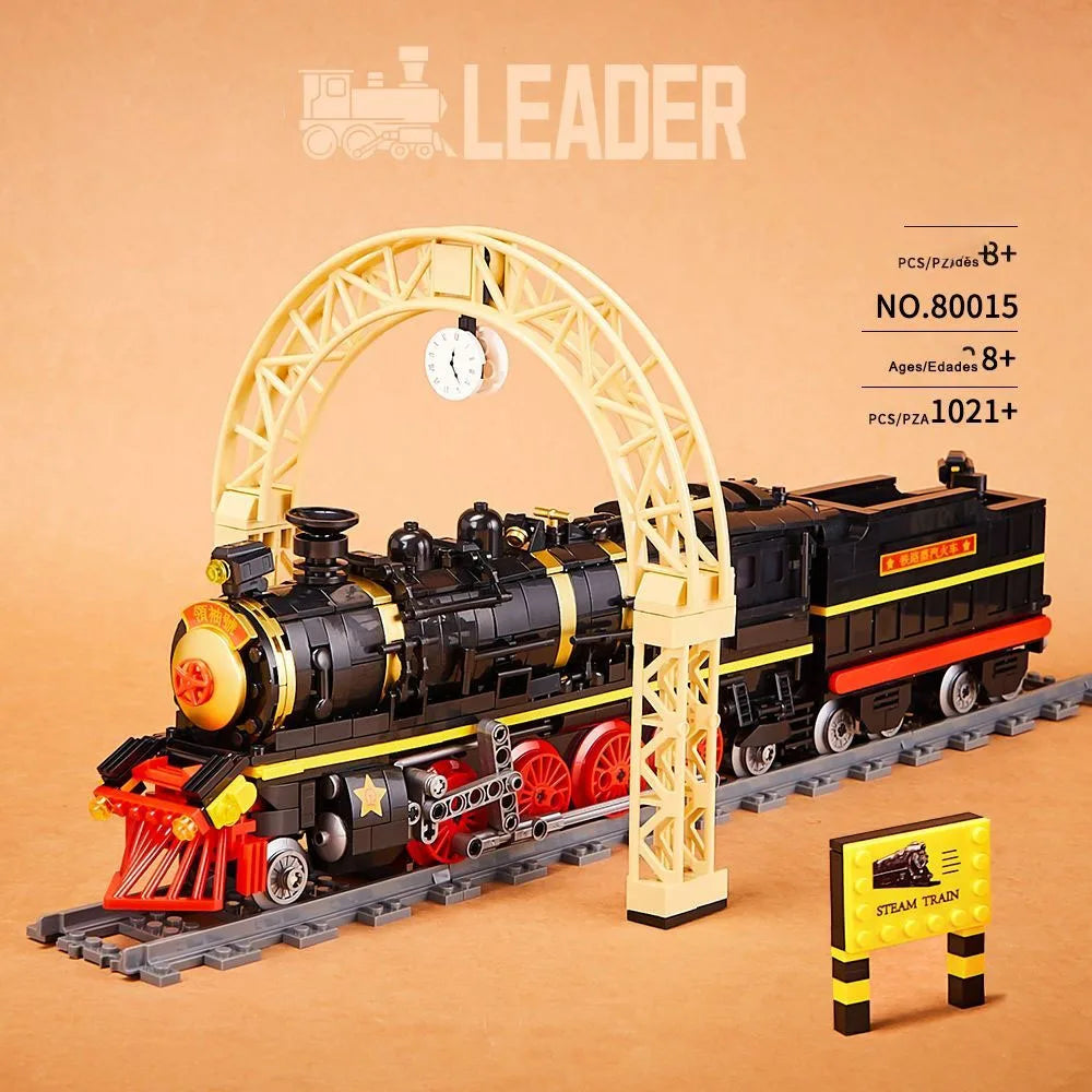 Train Leader Steam Train with Track Ornament - Kids' Assembly Building Blocks Toy, Ideal Birthday Gift for Boys!