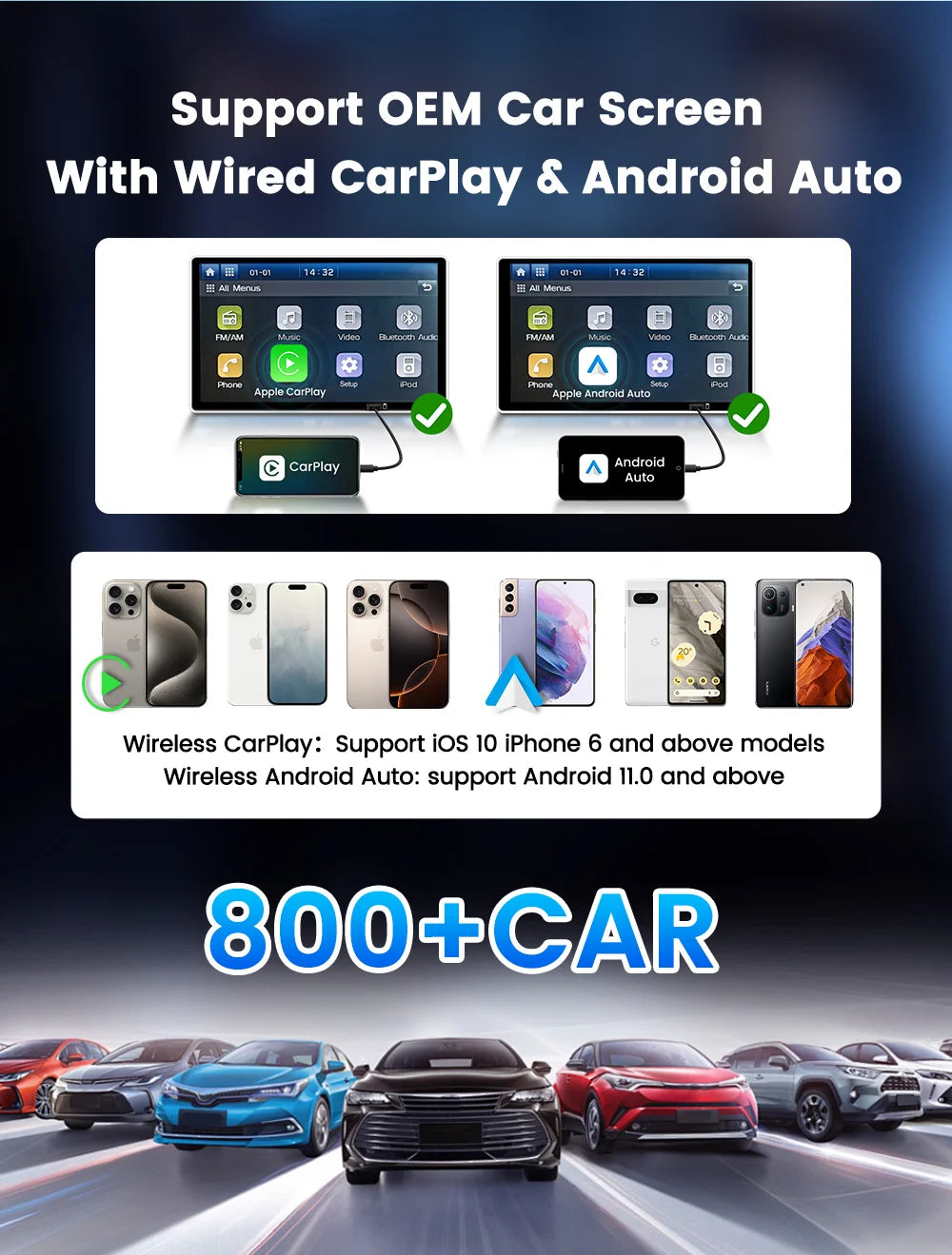 CarlinKit 5.0 Mini Ultra CarPlay Wireless Adapter 2 In 1 Wifi 5.8G Android Auto Wireless Dongle for Spotify Music OEM Car