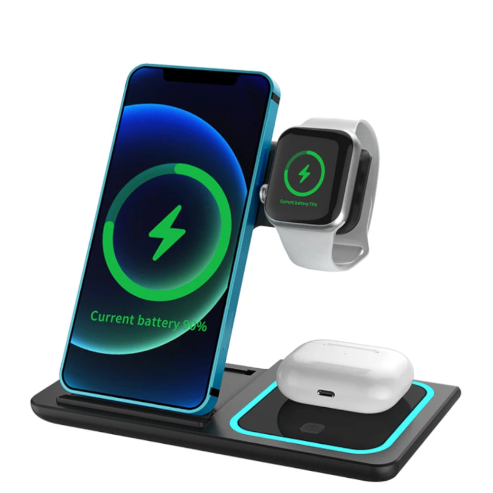 Factory Hot Selling 15W 3-in-1 Wireless Charger for QI Fast Smart Magnetic Charging Stand Holder for iPhone Watch & Earphones