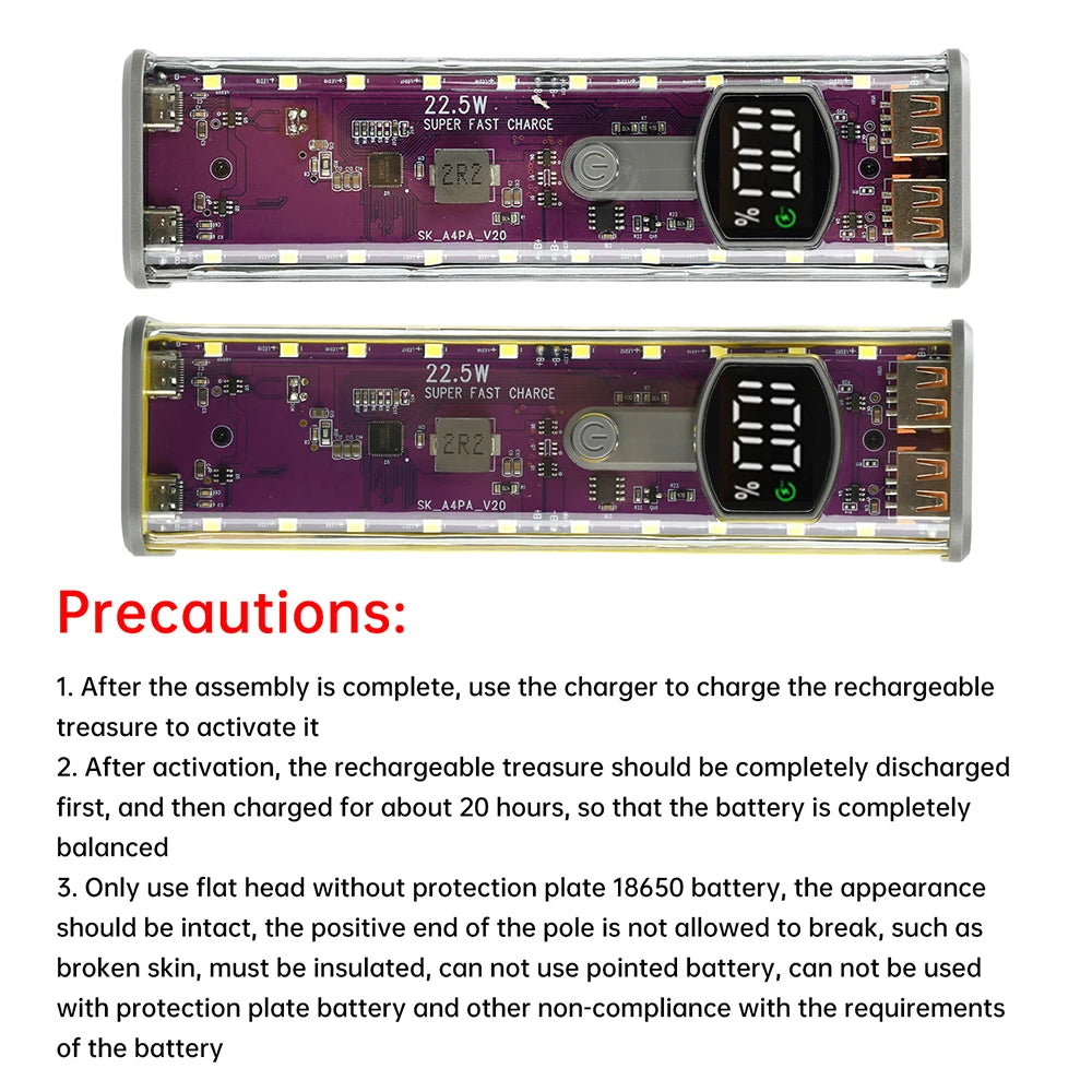 8*18650 Power Bank Battery Case 22.5W PD 45W Fast Charging Battery Storage Box Welding Free USB+Type-C Port