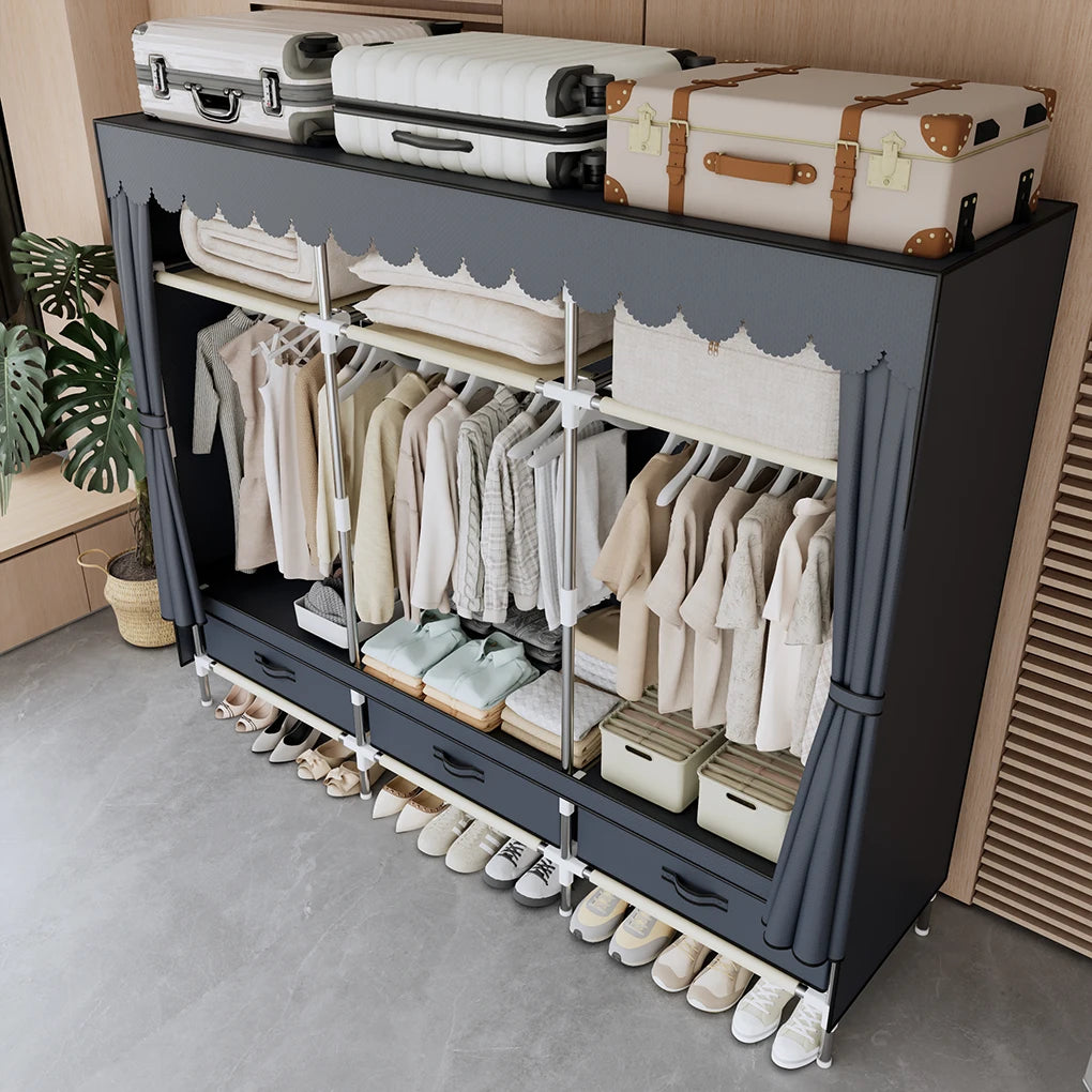 A Portable Wardrobe, Durable, with Hanging Shelves, Lightweight and Easy to Assemble, Space-saving and Dust-proof