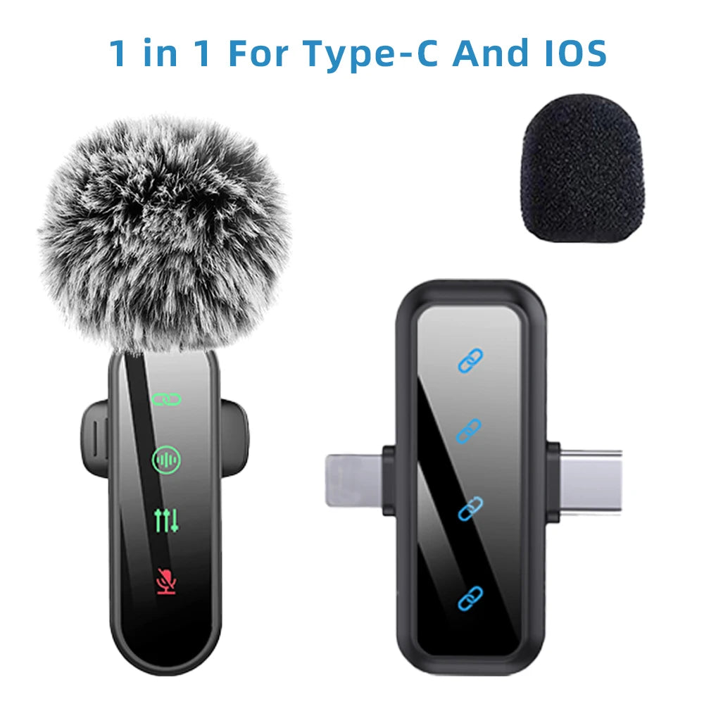 Pink 1 in 4 Lavalier Microphone Noise Cancelling Wireless With Wind Muff Lapel Mic For iPhone Android Camera 4 Pack LED Display