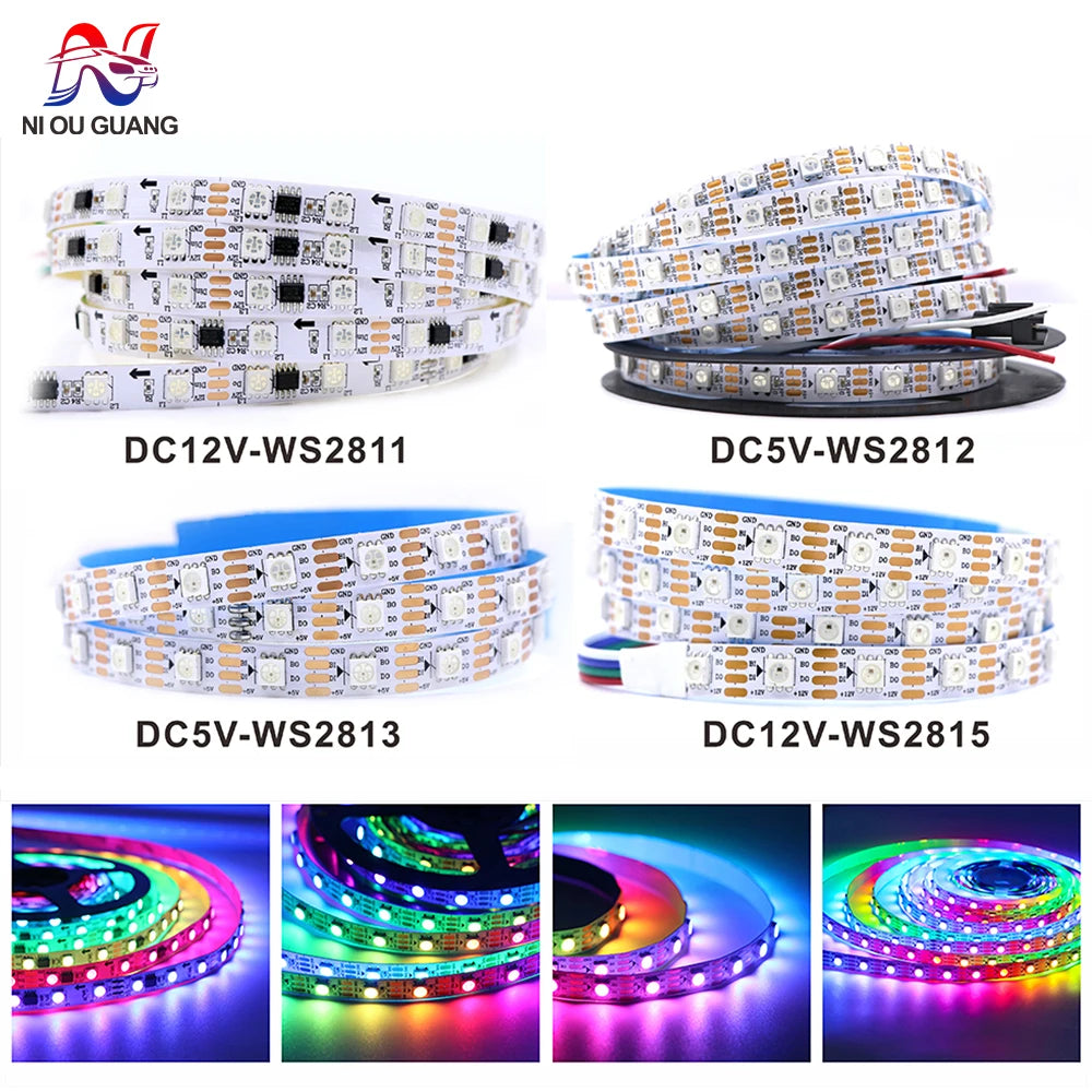 WS2811 WS2812B WS2815 WS2813 RGB IC LED Strip Lights 30/60/144 pixels per meter individually addressable smart lights DC5V/12V