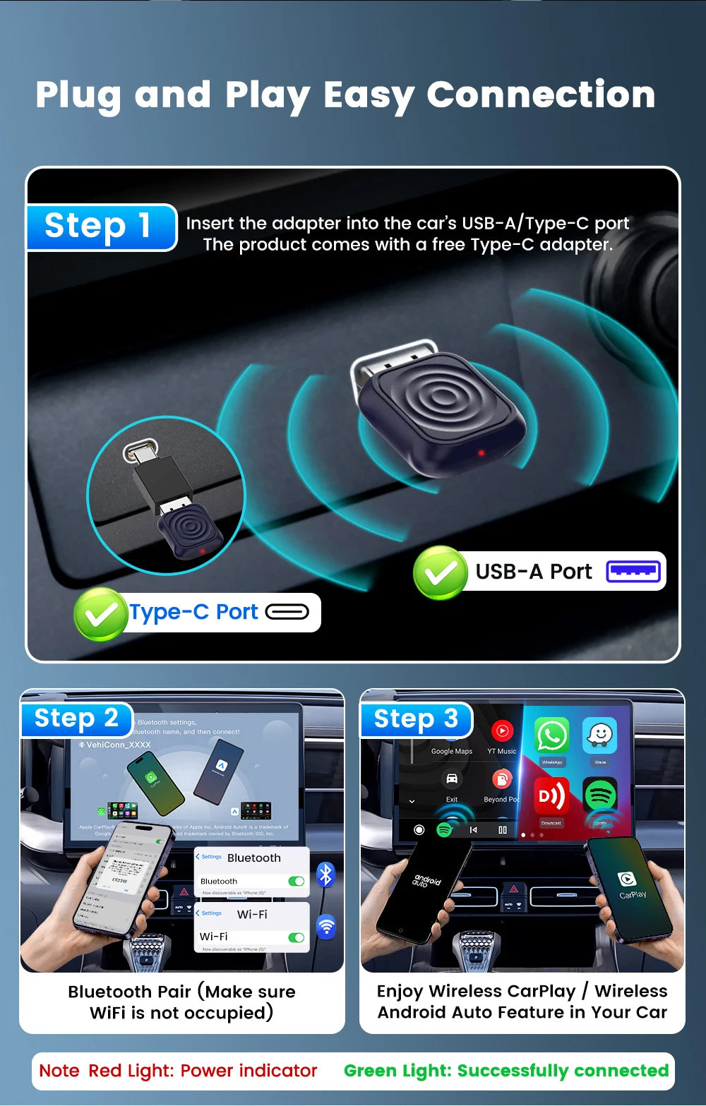 CarlinKit 5.0 Mini Ultra CarPlay Wireless Adapter 2 In 1 Wifi 5.8G Android Auto Wireless Dongle for Spotify Music OEM Car