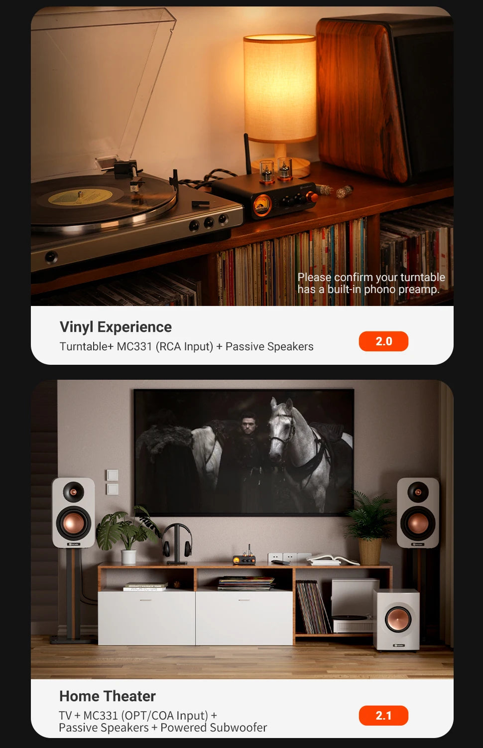 Fosi Audio MC331 2.0 Channel Bluetooth Stereo DAC Amplifier, Mini Audio Power Amp for Passive Speaker, USB DAC Headphone Amp
