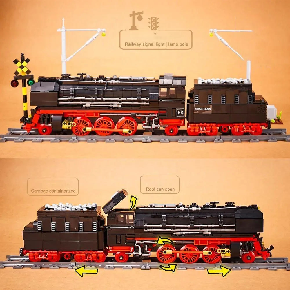 Vintage Steam Train BR01 Building Blocks | Orient Express Track - Kids' Educational Brick Assembly Toy for Boys!