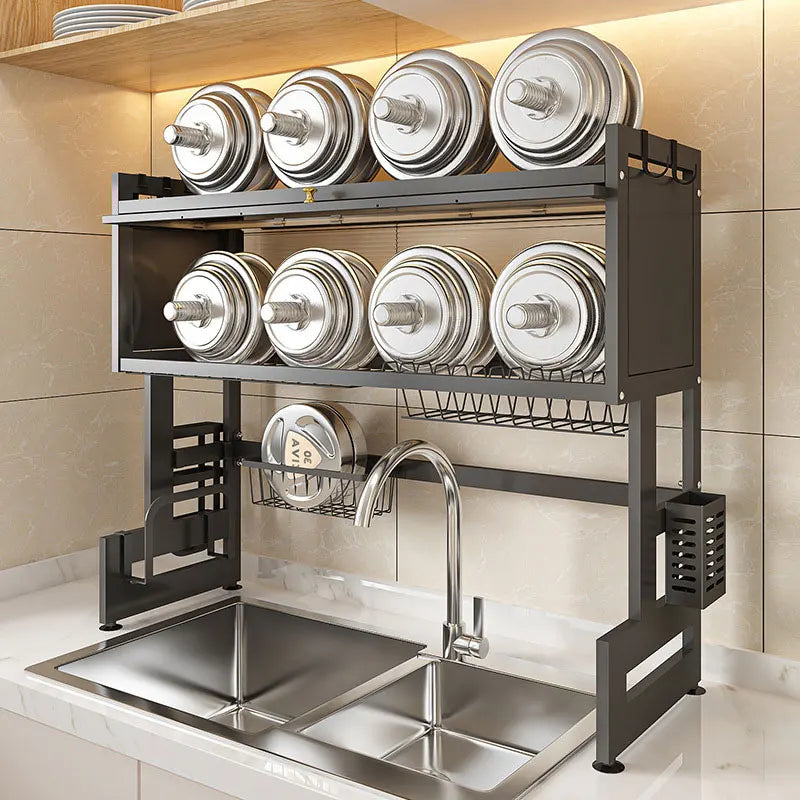 Over Sink Dish Drainer Drying Rack Removable 3 Tier Large Cutlery Shelf  with Dustproof Cover Kitchen Storage Counter Organizers