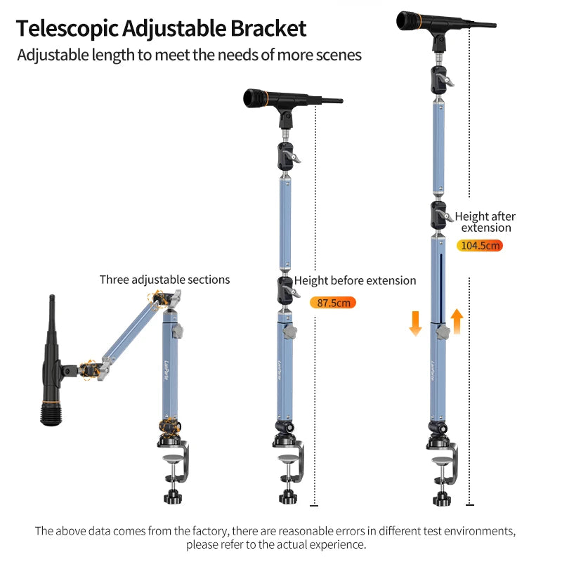 LanParte Aluminum Alloy 360 Degree Adjustable Podcast Microphone Stand Holder with Desktop Clamp Mount