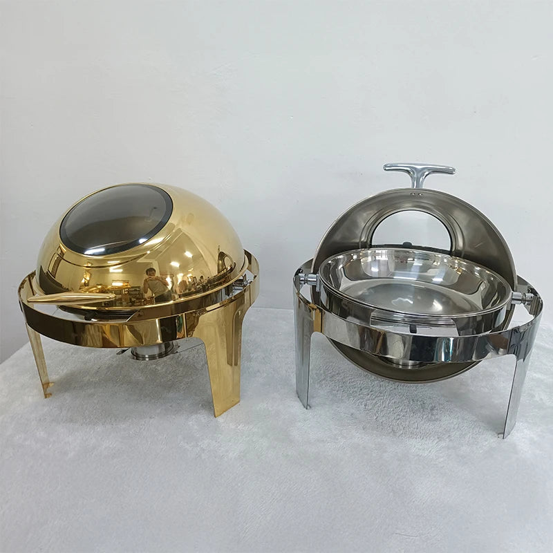 Commercial Hotel Buffet Food Warmer Stainless Steel Top Clamshell Chafing Dish Glass with Fuel Heating for Party Chafing Dishes