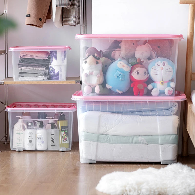 Large Transparent Plastic Storage Box Portable Household Organizing Rack for Clothes Toys Tableware for Bathroom Children's