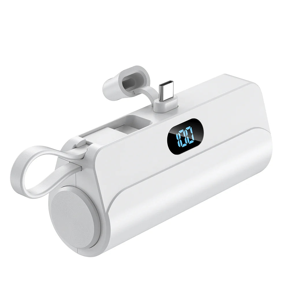 Portable Iphone Charger Battery Pack 5000mAh Large Capacity Tail Plug Power Bank USB C Built-In Cable Mini Capsule Power Banks