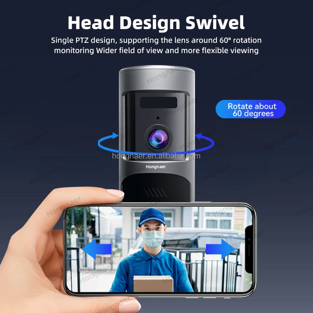 Hongnaer 2MP WiFi House Battery Intercom Intelligent Door Bell Ring Doorbell Camera ICam365 WiFi Smart Wireless Video Doorbell
