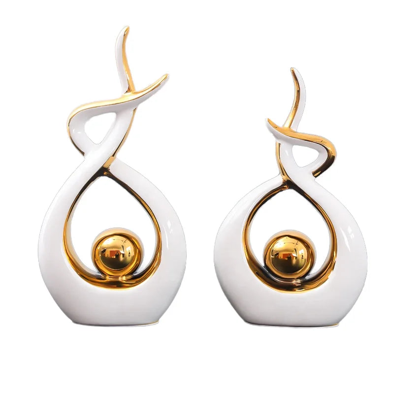 Artisan Ceramic Showpieces Set Creative Ornaments & Glazed Vases for Luxury Bookcase Decor Interior Decoration