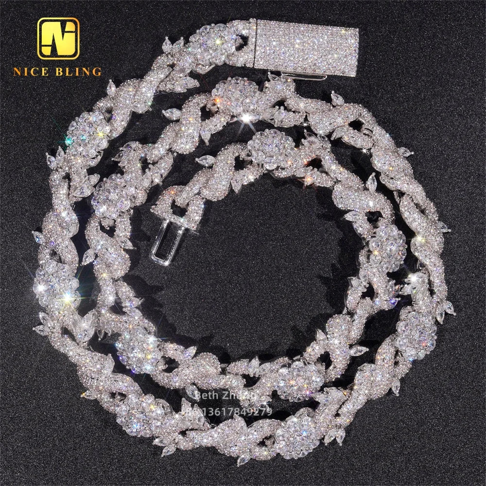 Custom Cuban Chains Fashion Hip Hop Jewelry 15mm Brass CZ Diamond Link Necklace Men Unique Design Cubic Zirconia Necklaces