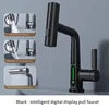 Synchro Modern Bathroom Sink Faucet with LED Temperature Display, 360° Rotation, Waterfall Spout & Pull-Out Sprayer (Hot/Cold)