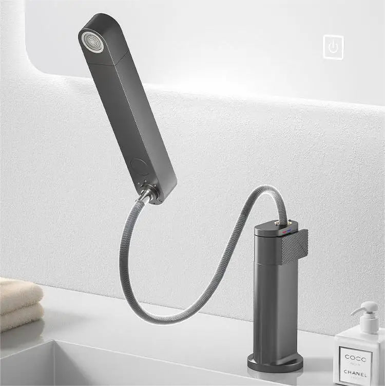 Mixer Gun Brass Basin Taps Faucet Spray Hot Cold Bathroom Basin Face Faucets Grey Modern Smart Digital Display Pull Out Down