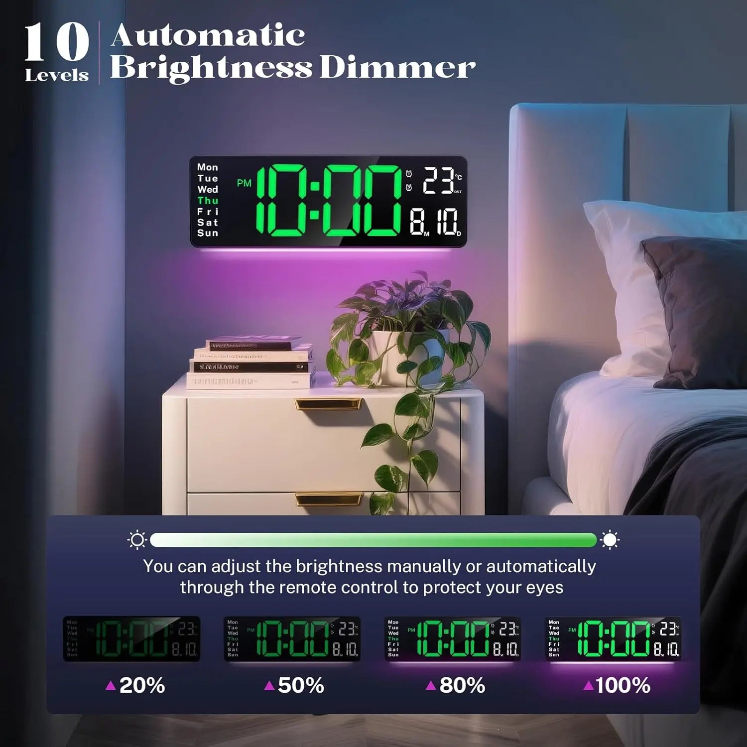 Brauthon 16\" Large Digital Classroom Clock LED Wall Clock with Remote Control Plastic Material Date Week & Alarm Features
