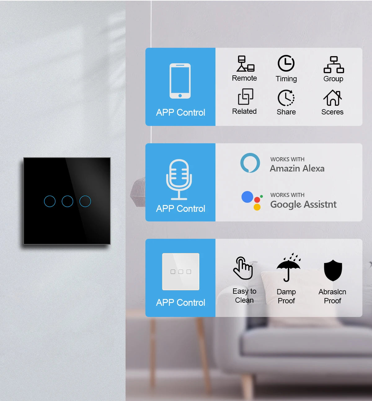Tuya Smart Home Touch Switch Wifi Zigbee 1/2/3/4 Gang Wall Switch with Water Heater Switch Working with Smart Life APP