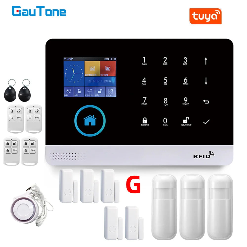 Smart Home WiFi GSM Alarm System for Home with Motion Sensor Wireless Siren Night Vision IP Camera Tuya Support Alexa