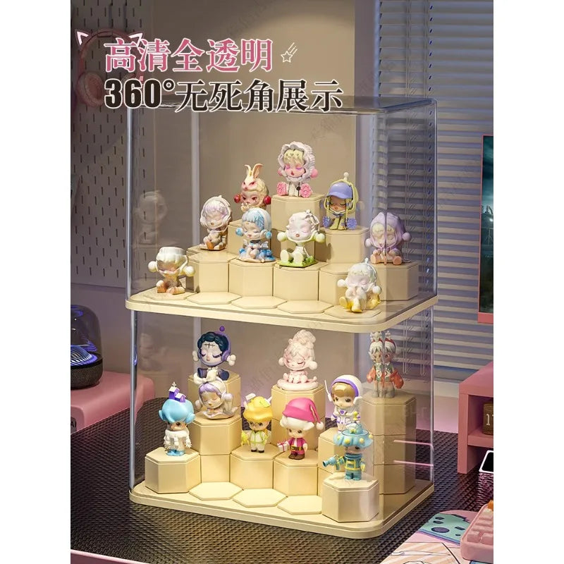 Modern Transparent Dustproof Acrylic Pop Mart Display Box Rectangle Blind Box Storage Stand PET Plastic Toy Building Tools