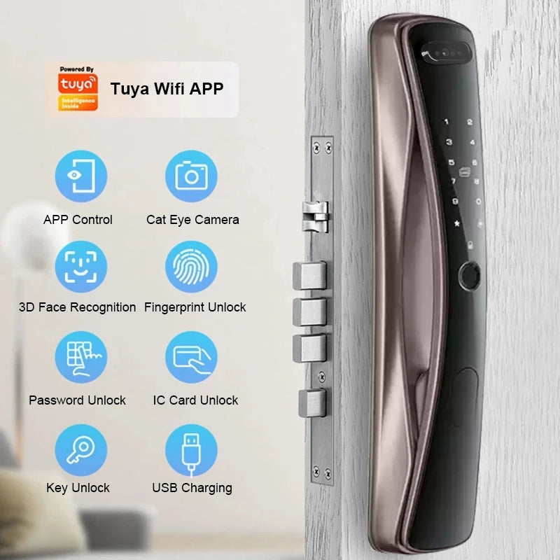 Kadonio Automatic Fingerprint Lock Tuya Smart Lock 3D Face Recognition Digital Door Lock With Doorbell