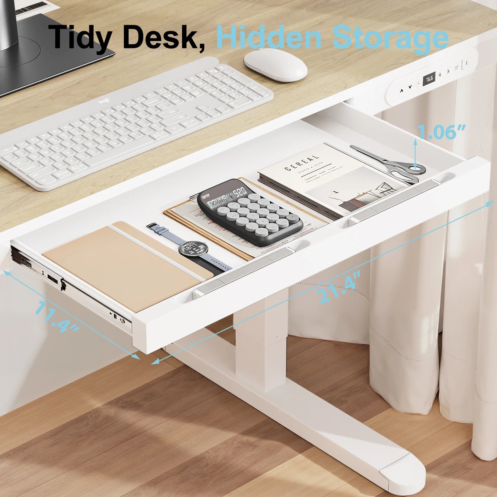 48 Inch Height Adjustable Desk, Standing Desk &Office Desk with Drawer,Wireless Charging & Cable Management Tray