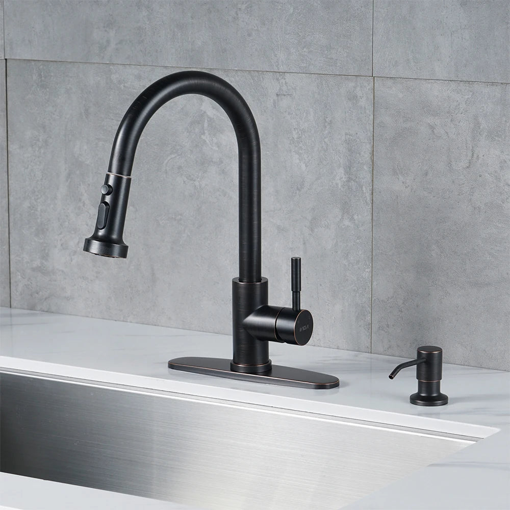 Kitchen Faucet with Pull Down Sprayer,Kitchen Sink Faucets with Soap Dispenser,High Arc Utility Sink Faucet for Sink,Bar,Laundry