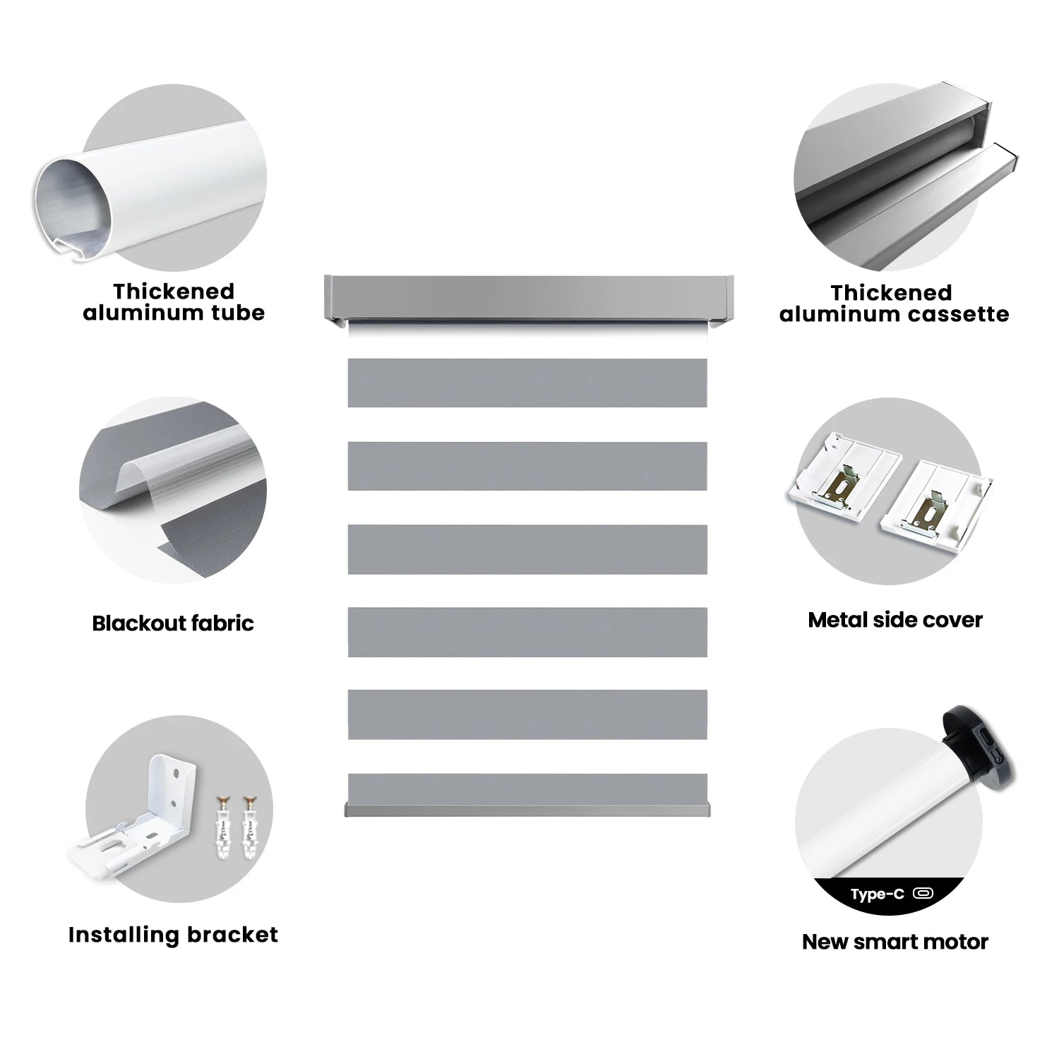 Bluetooth Smart Motorized Blackout Shades for Home Office Voice & Remote/App Controlled Roller Blinds with Safety Features
